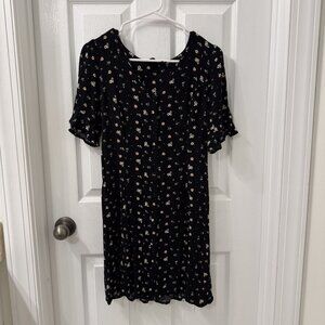 Blu Pepper Black Floral Short Sleeve Mini Dress Size L Dark Cottagecore Grunge